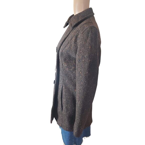 Jones New York Sport Size 6 Brown Speckled Tweed Wool Blend Pea Coat - Picture 4 of 12
